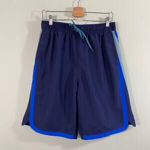 Nike Men Blue Graphics "Swoosh" Embroidered Swim Trunks Size L